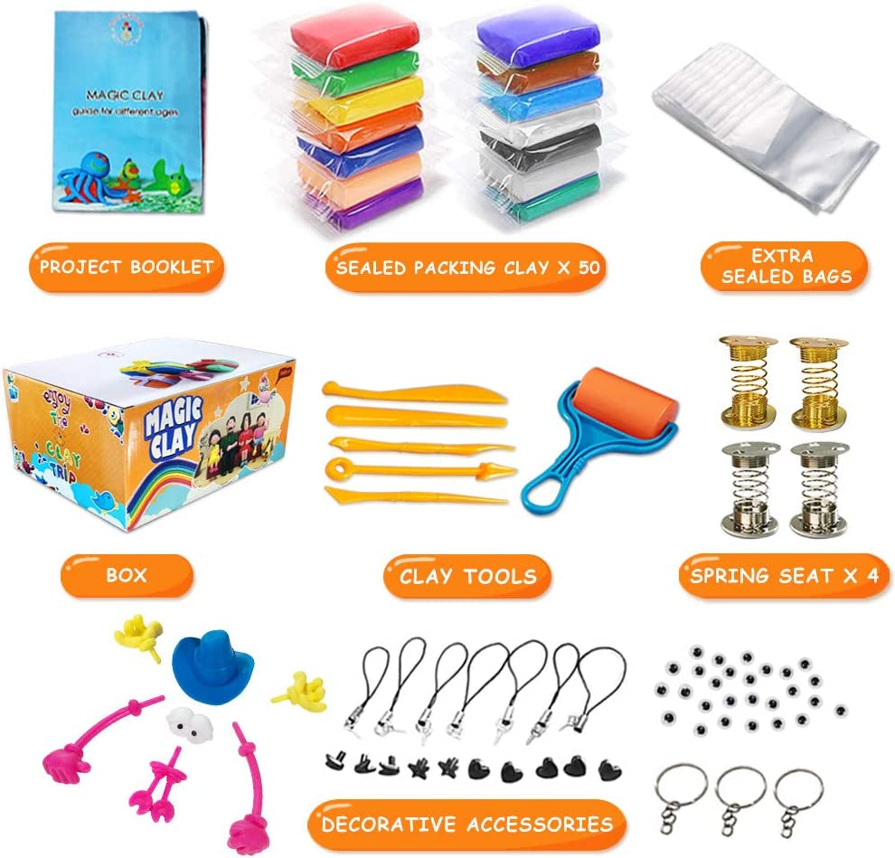 Modeling Clay Kit - 50 Colors Air Dry Magic Clay, Best Gift for Boys & Girls Age 3-12 Year Old, DIY Molding Kids, with Sculpting Tools, Decoration Accessories, Kids Art Crafts