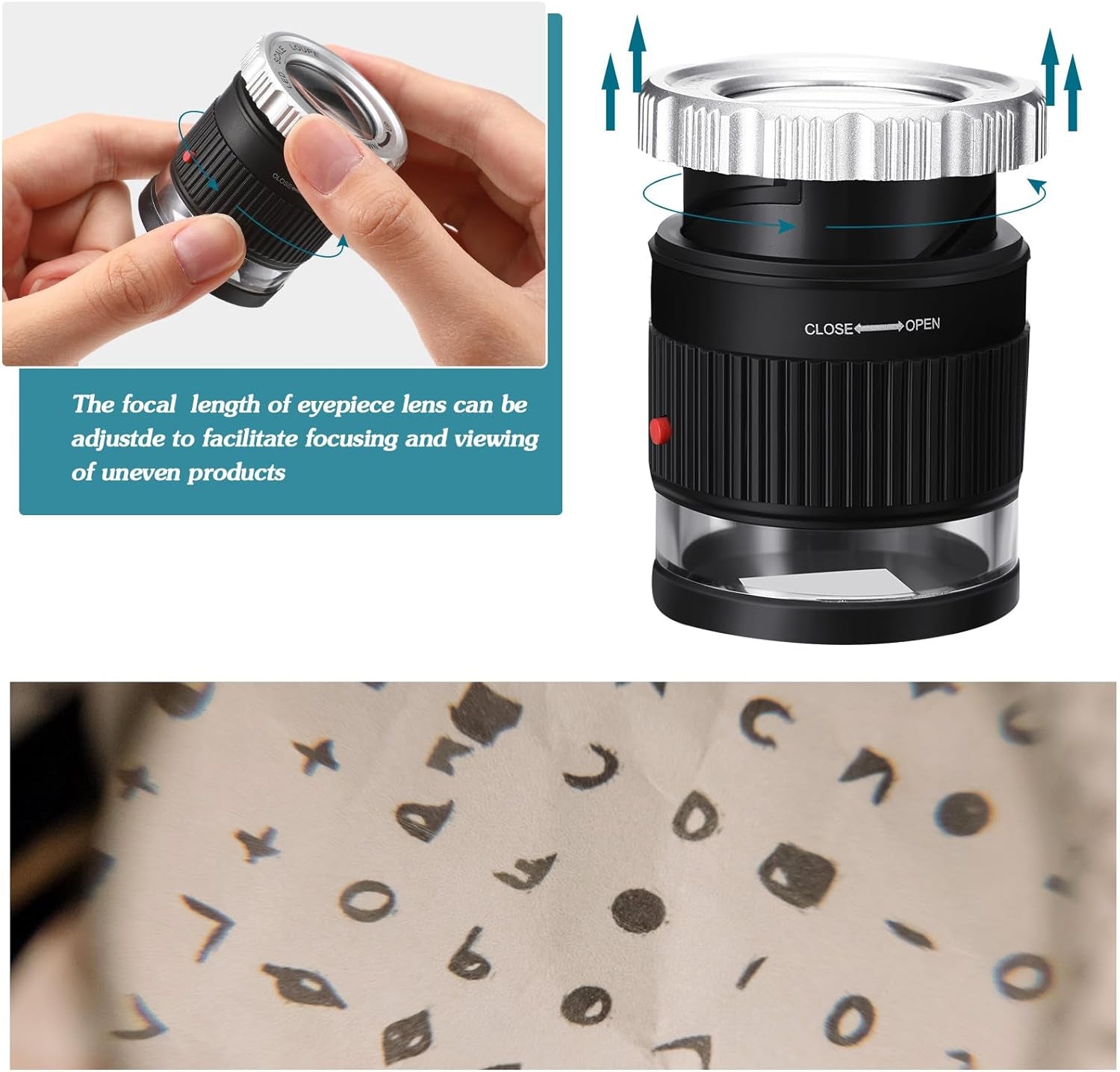 Loupe Magnifier 30X Magnifier LED Lighted UV Illuminated Magnifier Adjustable Focal Length Magnifier Foldable Jewelry Magnifier Glass for Jewelry Textile Coins Stamps Board Gems (Black)