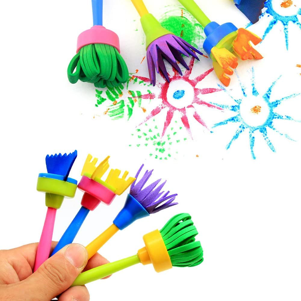 Paint Sponges for Kids,29 Pcs of Fun Paint Brushes for Toddlers.Coming with Sponge Brush, Flower Pattern Brush, Brush Set, Long Sleeve Waterproof Apron with 3 Roomy Pockets