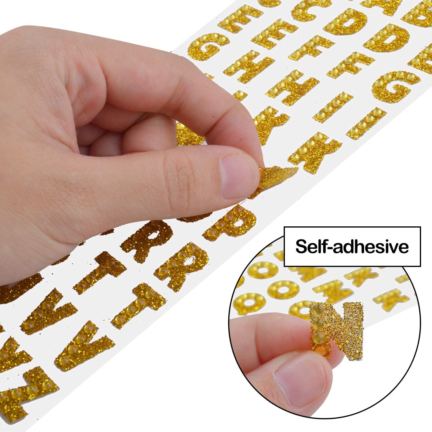 Self Adhesive Glitter Alphabet Stickers, 8 Sheets Glitter Crystal Rhinestones Alphabet Letter Stickers a to Z Letter for Grad Cap and Handicraft Art - 8 Colors