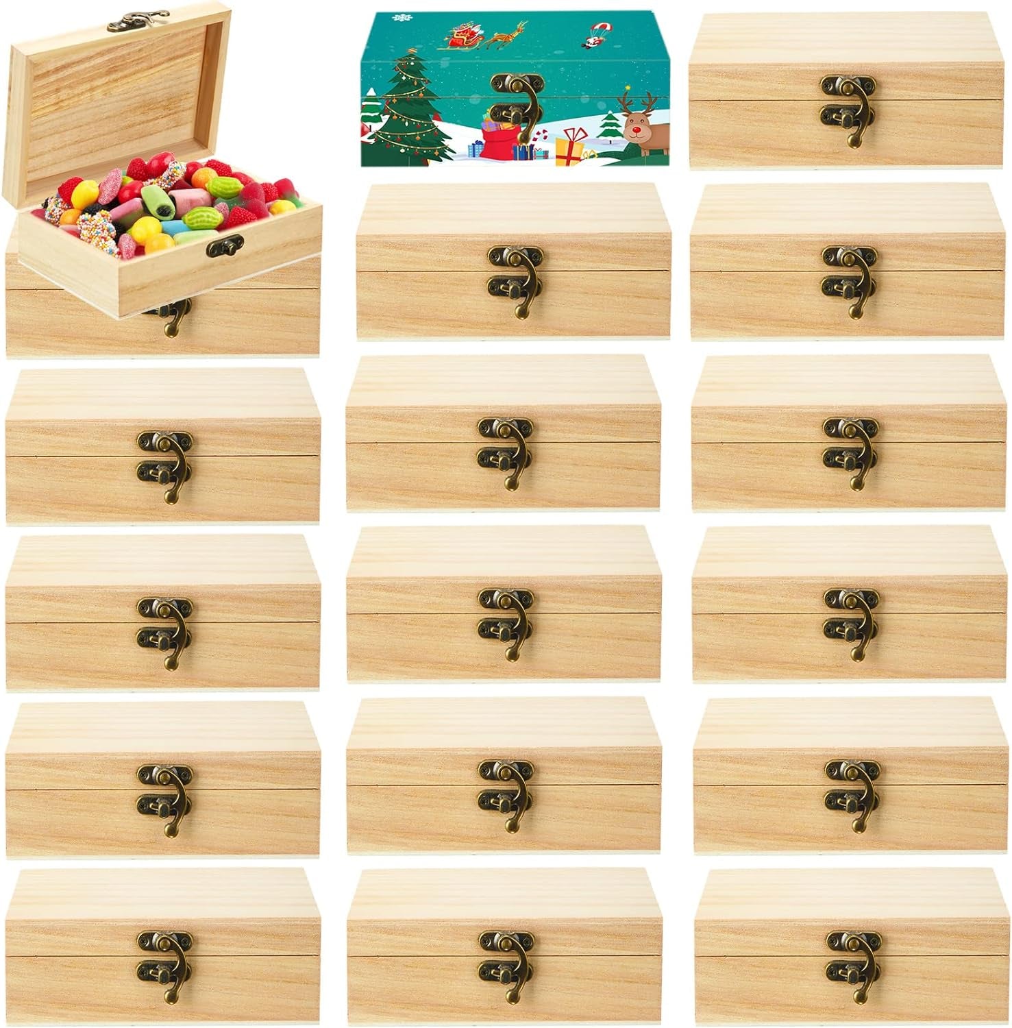 Unfinished Wooden Box with Hinged Lid Wood Small Craft Unpainted Box Jewelry Keepsake Rectangle Box Treasure Gift Storage Box for DIY Craft Home Storage Art Project, 6 X 4 X 2 Inch(18)