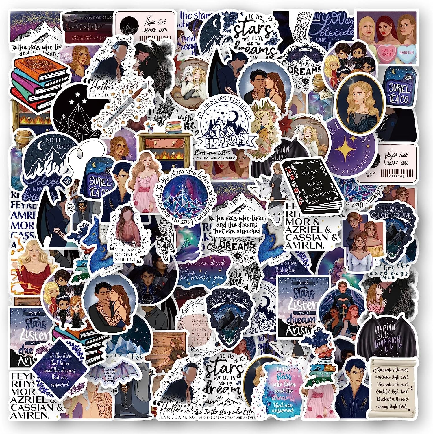 120Pcs Acotar Merchandise Stickers Pack, Book Graphic Vinyl Waterproof Sticker Decals for Water Bottle,Skateboard,Laptop,Phone,Journaling,Scrapbooking for Kids Teens Adults for Party Supply