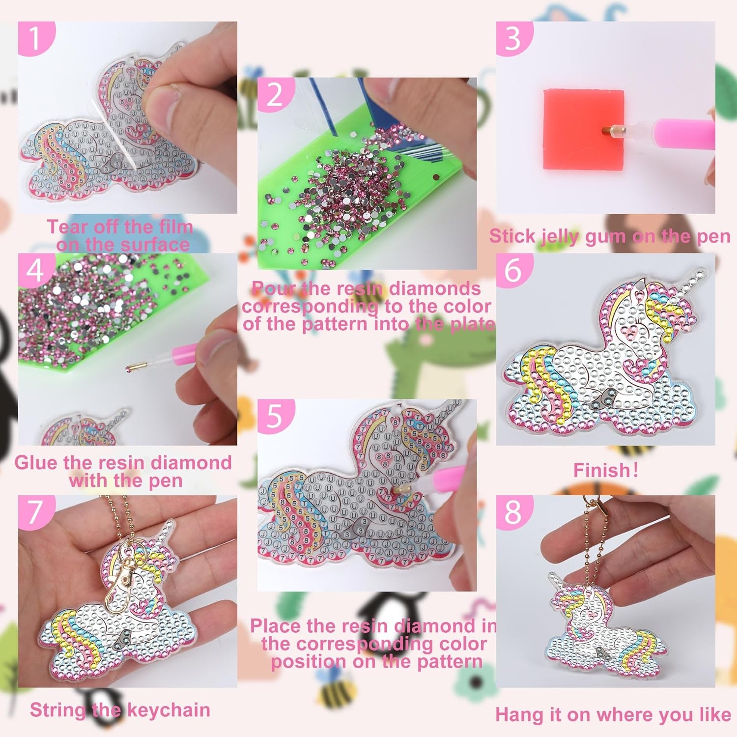 15 PCS Diamond Painting Keychains Animal Diamond Art Ornaments Double Side Diamond Key Rings DIY 5D Art Pedants for Beginners Birthday Crafting Home Party Decor