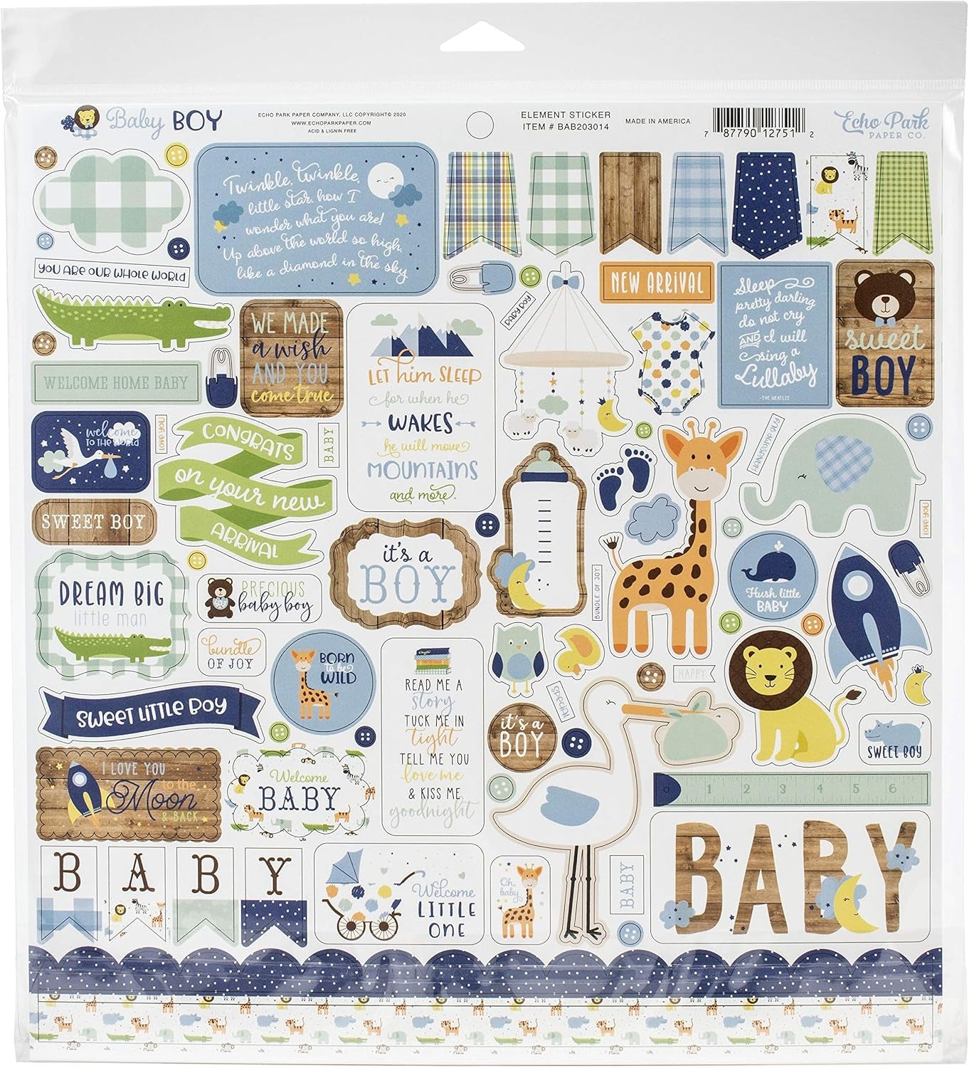 Baby Boy Collection Kit Paper, Blue, Green, Mint, Yellow 12-X-12-Inch