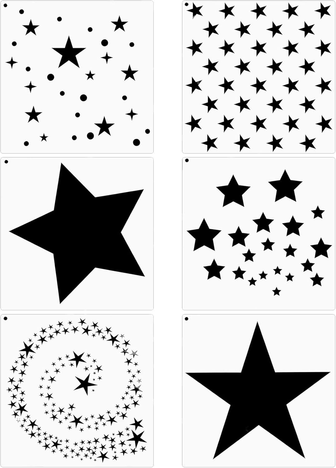 6 Pieces Star Stencil Kit Reusable Twinkle Star Template Assorted Star Pattern Stencils in Different Sizes with Metal Open Ring for Painting on Tile Wall Home Decor Paper Fabric