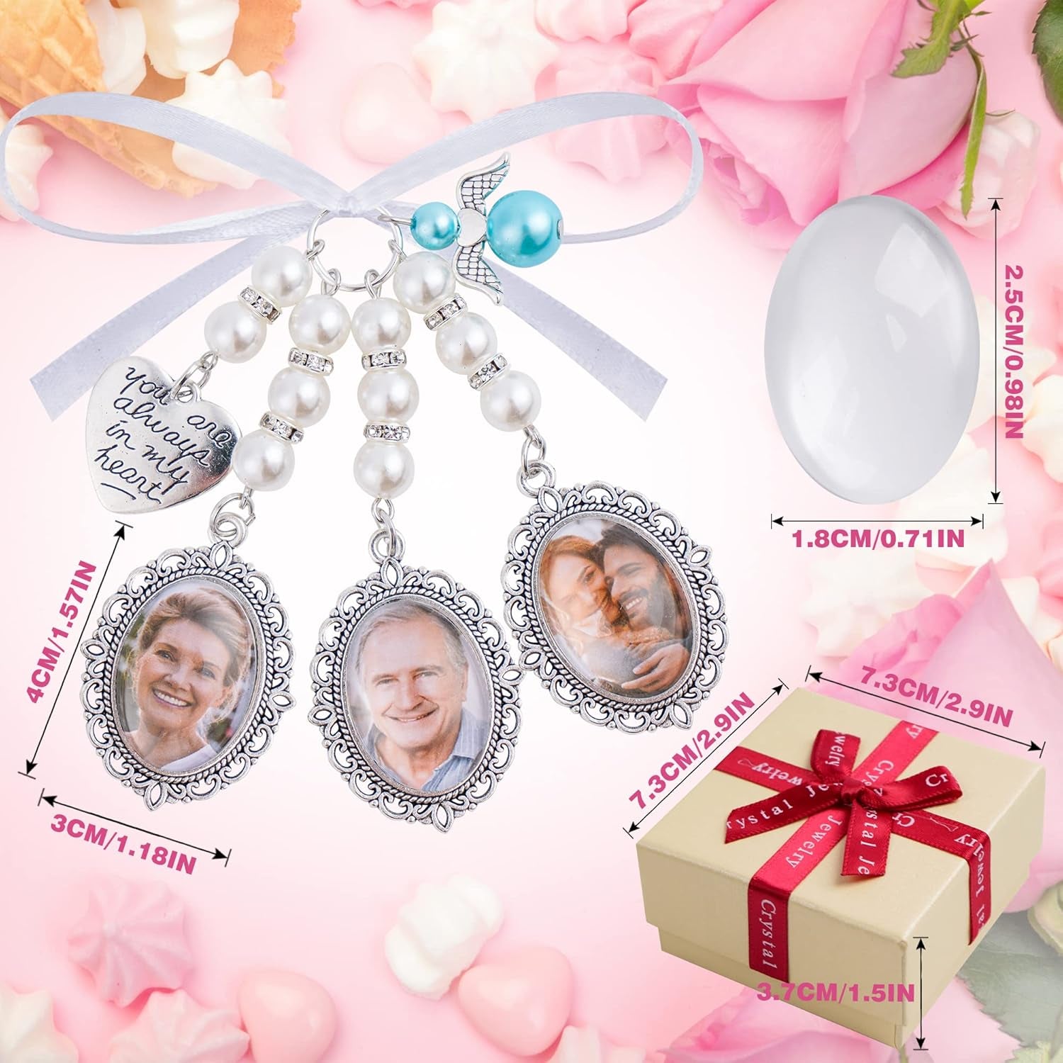Wedding Bouquet Charm Bouquet Photo Charms Bridal Lacy Oval Bridal Charms You Are Always in My Heart DIY Bouquet Picture Charm for Wedding Memory Friend Gift