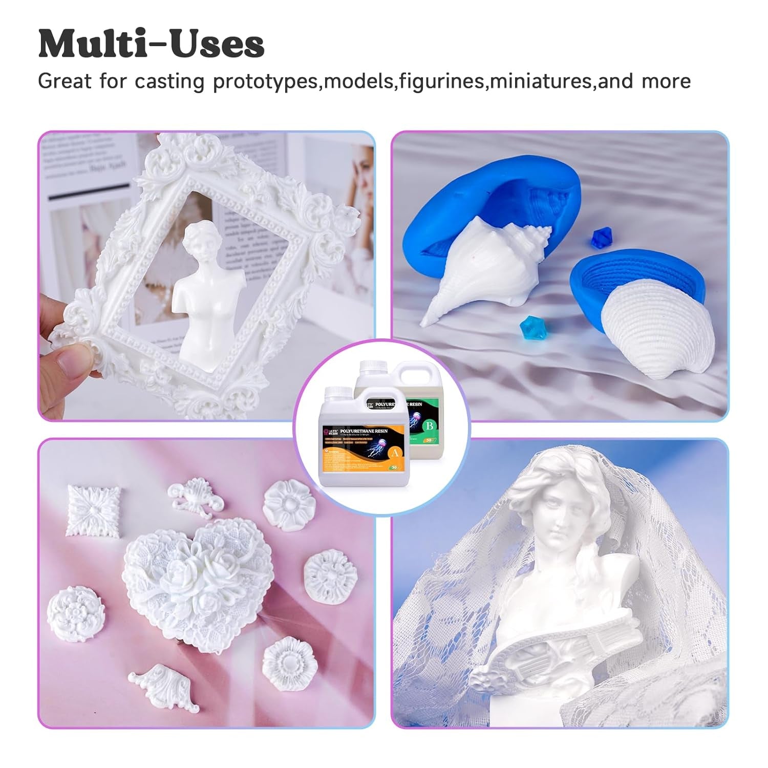 Polyurethane Resin, 60Oz 2 Part Casting Resin, Fast Cured Resin within 10 Minutes, Ultra Low Viscosity & Low Odor Pourable Liquid Plastic for Casting Models, Prototypes & Other Resin Craft