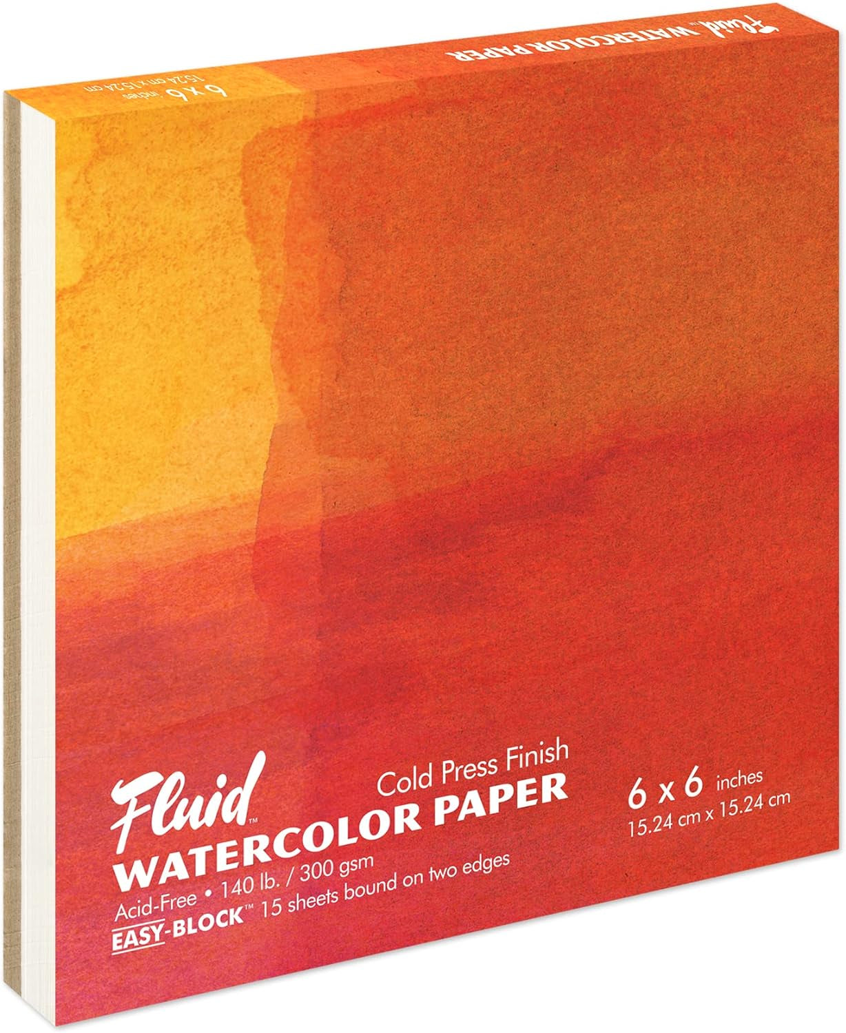 Artist Watercolor Block, 140 Lb (300 GSM) Cold Press Paper Pad for Watercolor Painting and Wet Media with Easy Block Binding, 6 X 6 Inches, 15 White Sheets