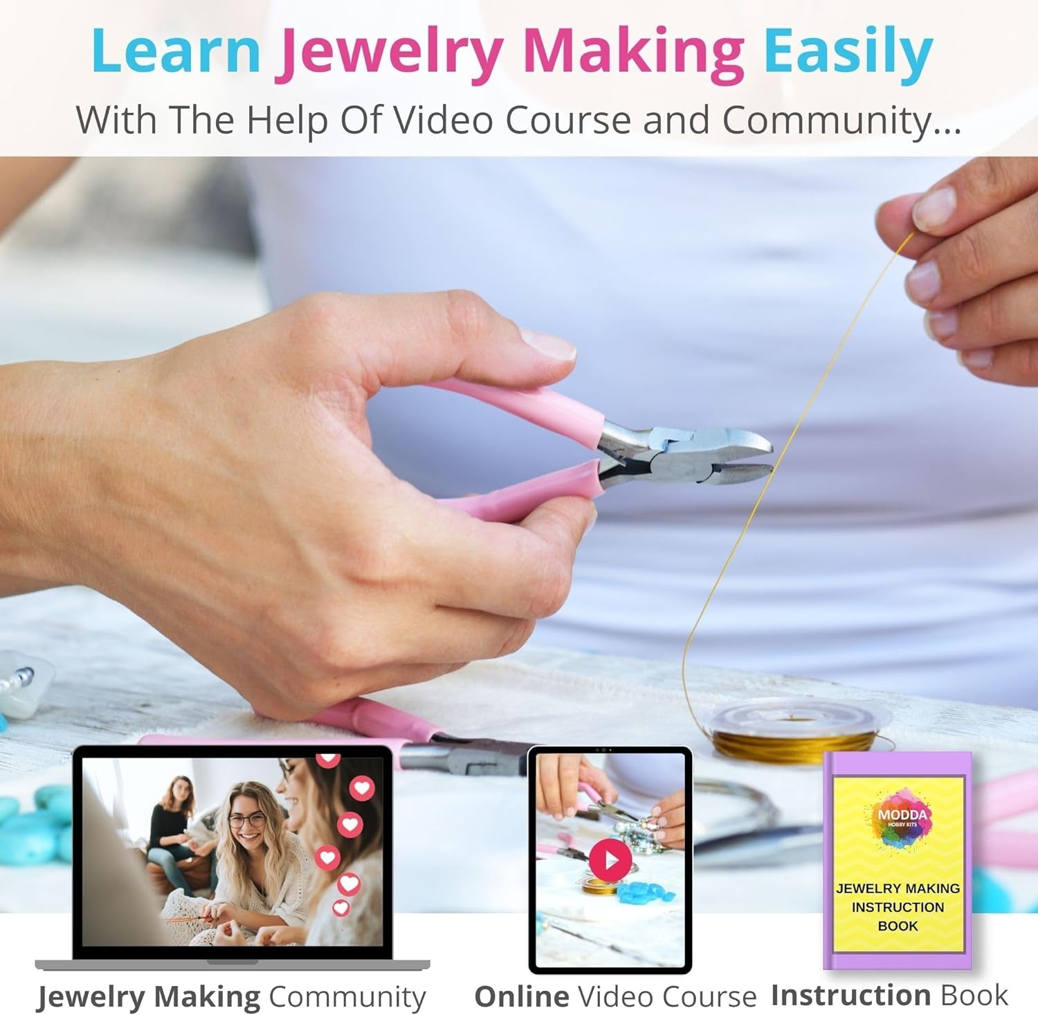 Deluxe Jewelry Making Kit with Video Course, Includes Instructions, Beads, Necklace, Bracelet, Earrings Making, Crafts for Adults, Beginners, Christmas Gift for Teens, Girls 13-15, Moms, Women
