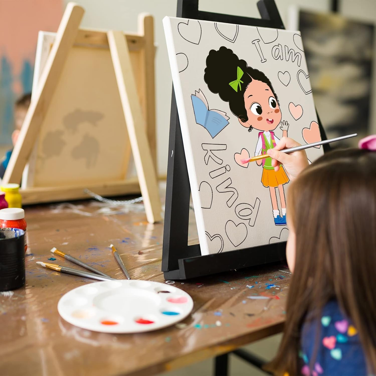 6 Pieces Black Girl Pre Drawn Canvas for Painting 8 X 10 Inch Pre Drawn Stretched Canvas Stretched Outline Canvas Sip and Paint Kit for Adults Kids Paint Birthday Gifts