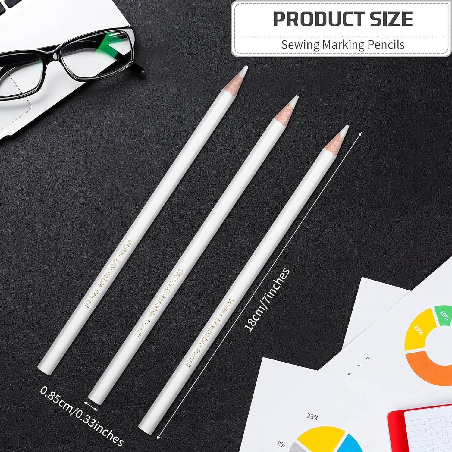 Sewing White Fabric Pencil Bulk 24 PCS Dress Marker Tailor Pencil Water Soluble Pencil for Fabric Wipe Quilting Pencil Washable Marking Pencil for Wedding Dressmaker DIY Craft