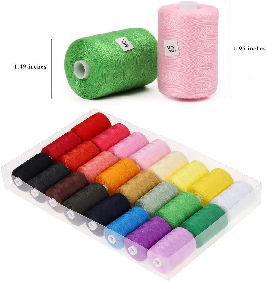 Sewing Thread Assortment Cotton Spools Thread Set for Hand & Machine Sewing, Quilting, Embroidery - 24 Colors 1000 Yards Each
