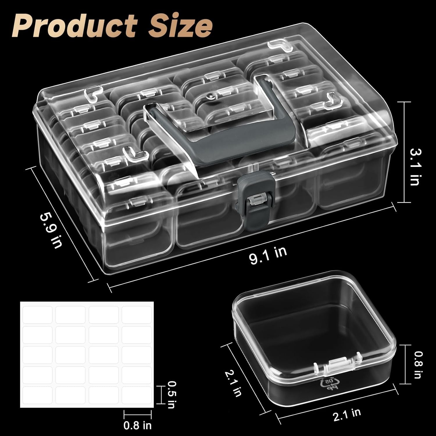 Small Bead Organizers with Handle, 24 Pcs Plastic Storage Cases, Mini Clear Craft Containers with Hinged Lid and Label Small Parts Storage Boxes for DIY Art Craft Accessories