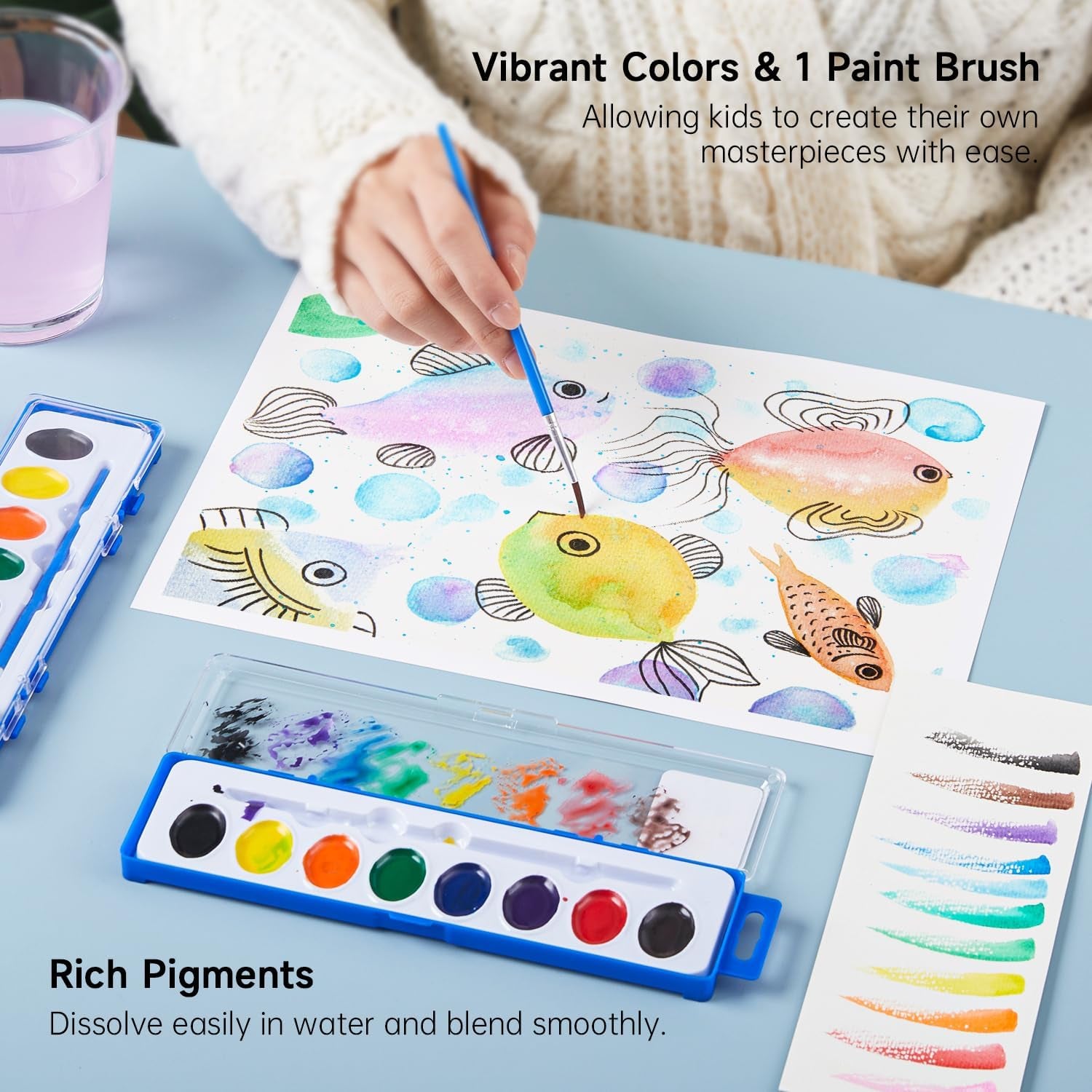 8 Colors Watercolor Paint Set Bulk, Pack of 40, Watercolor Paint Set with Paint Brushes for Kids and Adults, Washable Paint for Classroom, Parties, Kindergarten and Art Activities