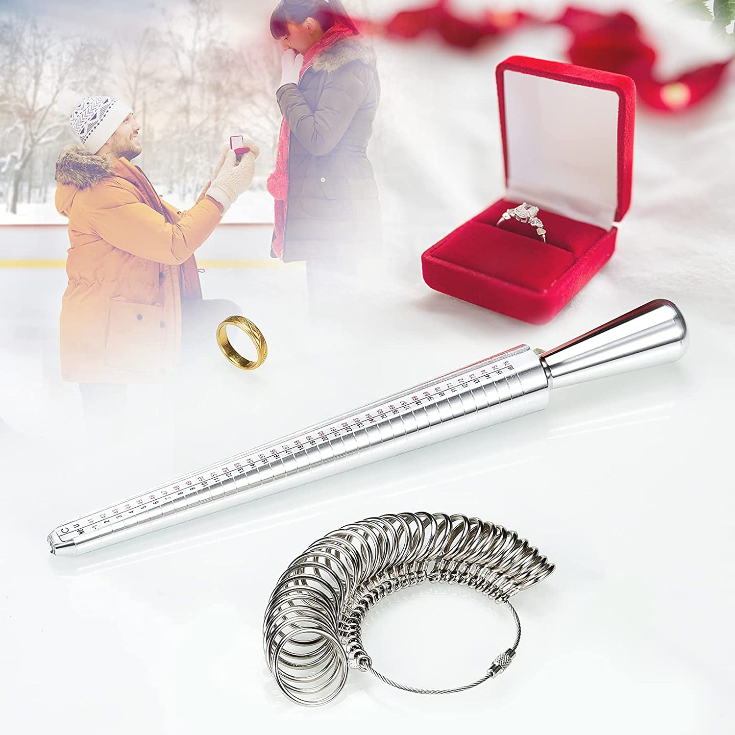 Ring Sizer Measuring Tool,  Aluminum Ring Mandrel Dual Measurement Size Metal Rings Sizers Tools Kit Adjuster for Women Men Rings