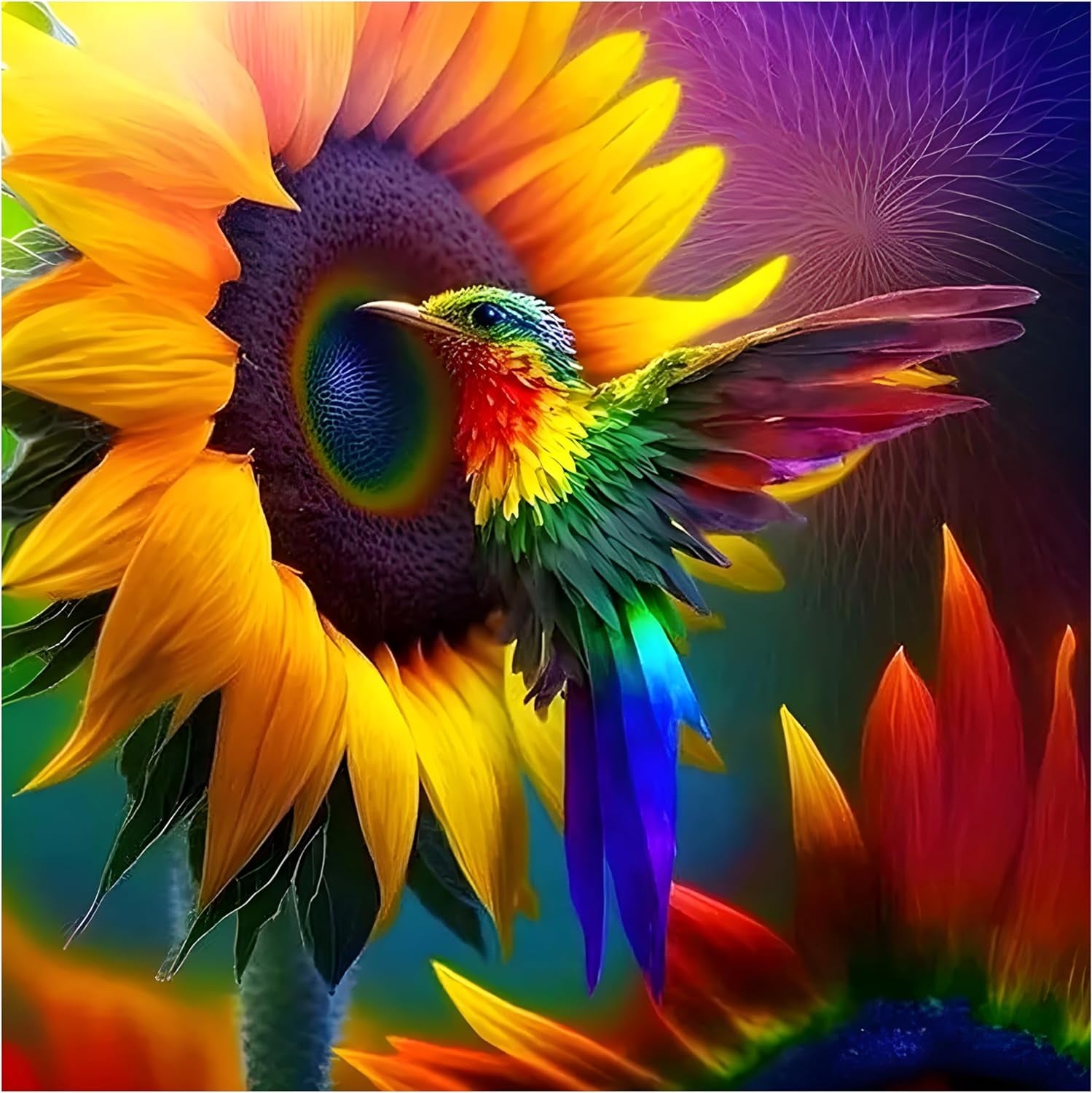 Diamond Mosaic Painting Kits for Adults Sunflower DIY Diamond Art Kit Hummingbird Full Drill round Diamond Dots Painting Gem Art Kit Beginners Home Wall Decor Gifts 12X12In