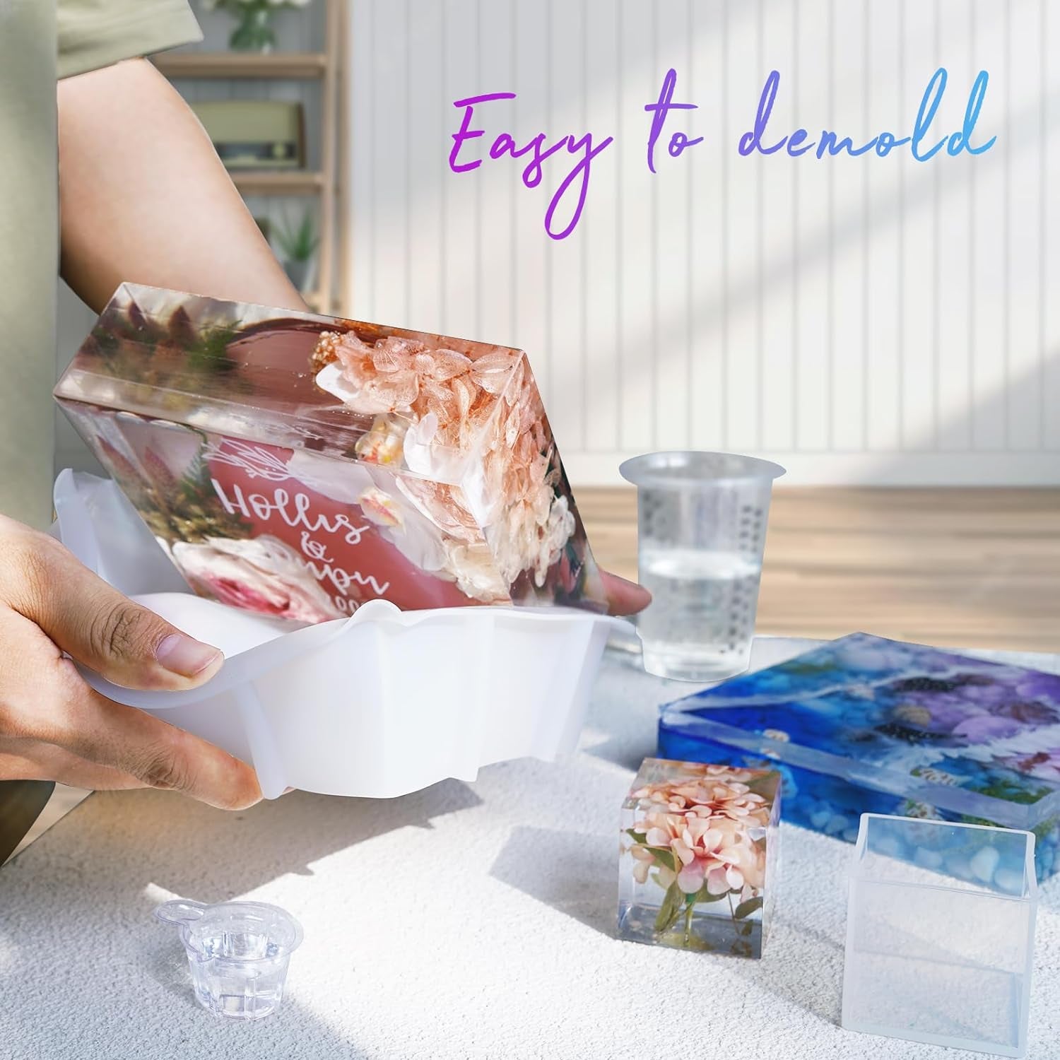 Large Resin Molds,Resin Flower Preservation Molds with Hexagon Square Large Epoxy Molds,Cube Sphere Pyramid Regular Silicone Molds for Resin,Wedding Bouquet Keepsakes,Bookend,Home Décor