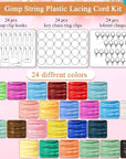 Plastic Lanyard String Kit,24 Rolls Gimp Bracelet Making Kit String Plastic Lacing Cords with 24 Pcs Jewelry Lobster Clasp 24 Pcs Key Chain Ring Lanyard Clips 24 Pcs Snap Lanyard Hooks