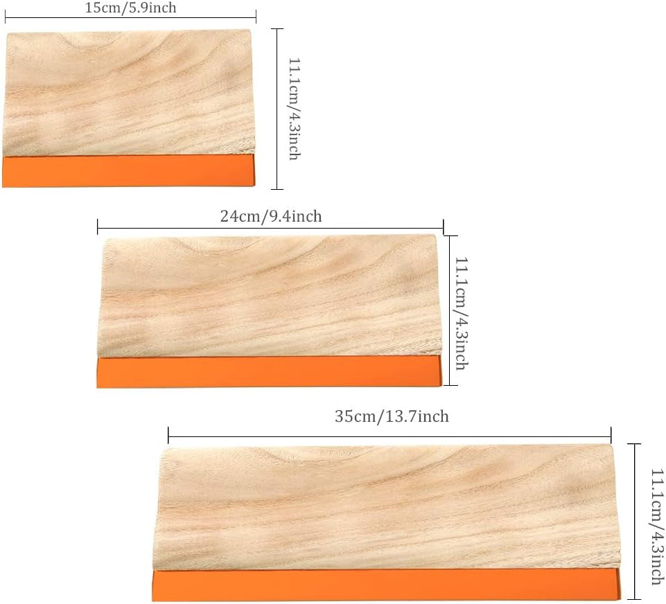 3 Pieces 3 Sizes Screen Printing Squeegee, 75 Durometer Wooden Ink Scraper for Screen Printing Fabric, 5.9 Inch, 9.4 Inch and 13.7 Inch