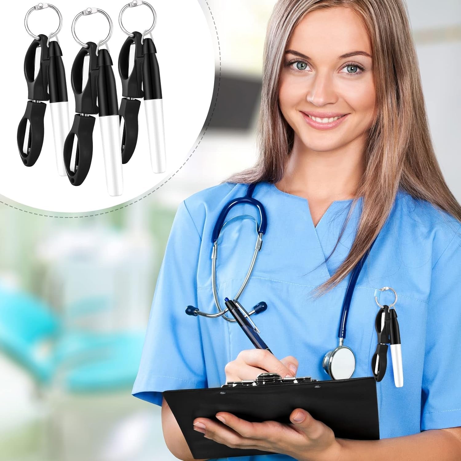 15 Pieces Folding Safety Scissors for Nurse Plastic Handle Mini Folding Scissors Nurse Pen Set Permanent Markers Fine Point Nurse Pen Pack Silver Ring Foldable Keychain Scissors (Assorted Color)