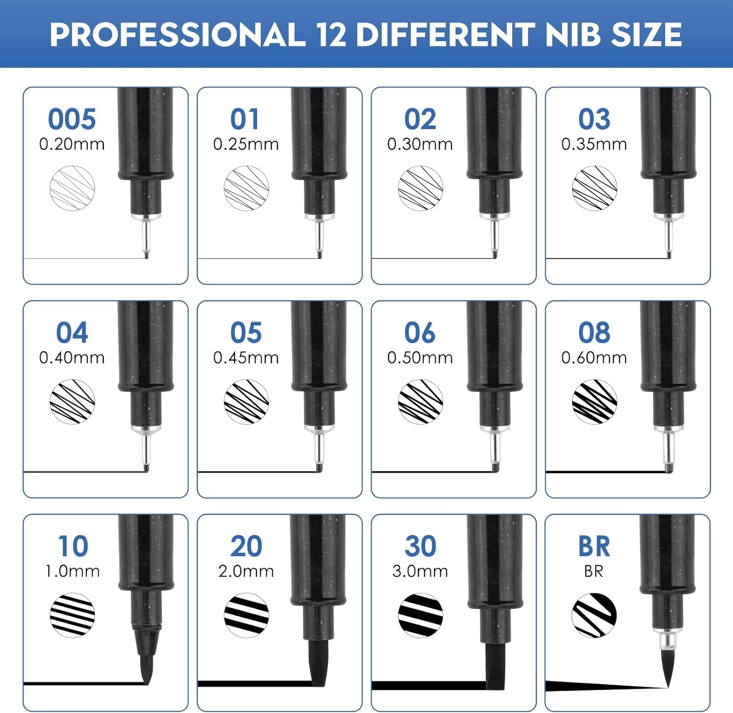 Black Drawing Pens,12 Art Pens Set,Fineliner Ink Pens,Art Markers,Manga Pens,Technical Pens for Sketching,70337