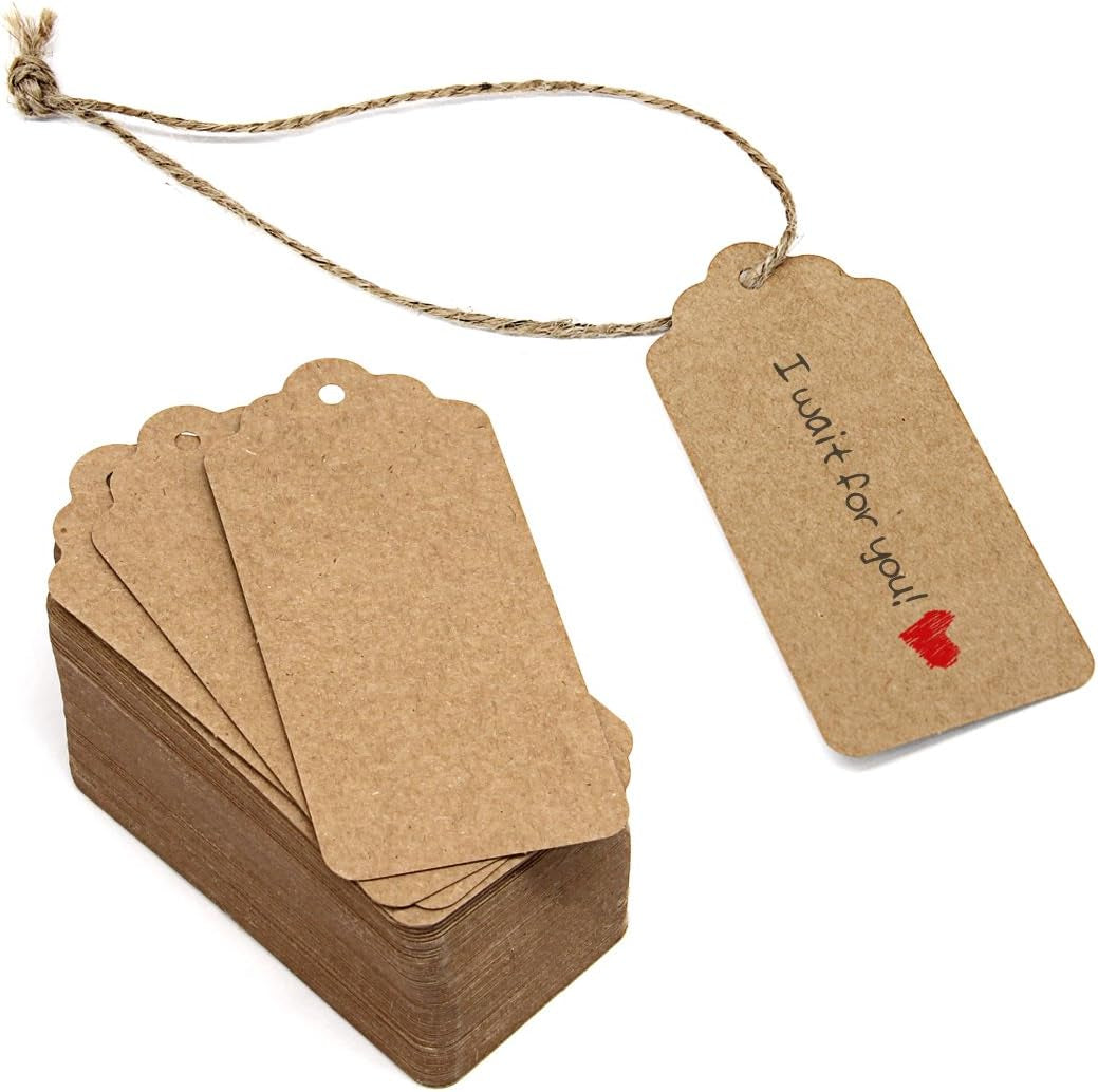 300 Feet Natural Jute Twine and 100PCS Brown Rectangle Kraft Paper Gift Tags for Crafts & Price Tags Labels by