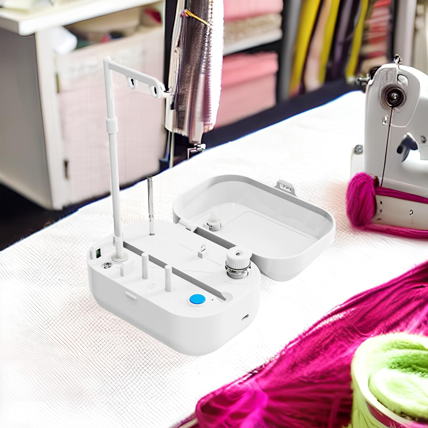 Automatic Bobbin Winder with Auto Stopper, Large Spool Thread Holder and Extra 6 Spools of 400 Yards Polyester Threads for Sewing Machine Thread Winding Use