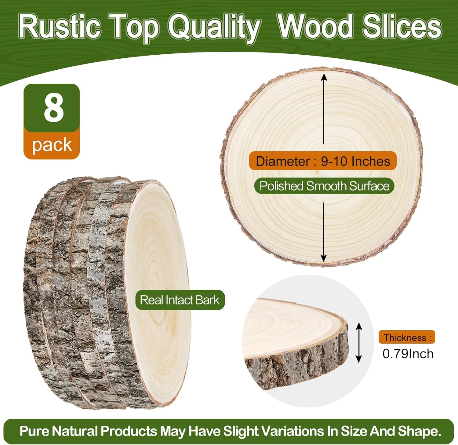 8 Pcs Wood Slices 9-10 Inches Natural Wood Rounds,Unfinished Wood Centerpieces for Tables,Round Wooden Discs,Wood Slices for Centerpieces/Crafts,Baby Shower,Weddingtable Decor, Enchanted Forest Decor