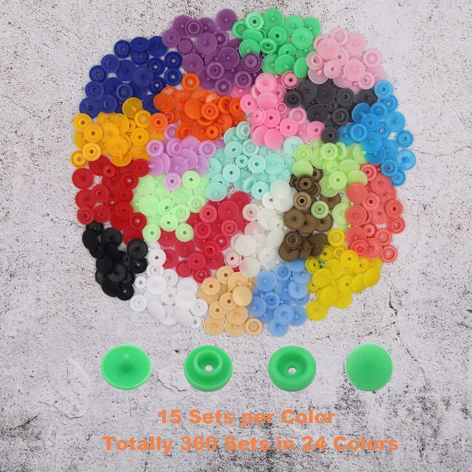 1440Pcs Plastic Snap Buttons No-Sew Snap Fasteners T5 Snaps with Snaps Pliers Kit for Clothing Sewing,Rain Coat,Bibs,Clothes Crafting(24 Colors,360Sets)