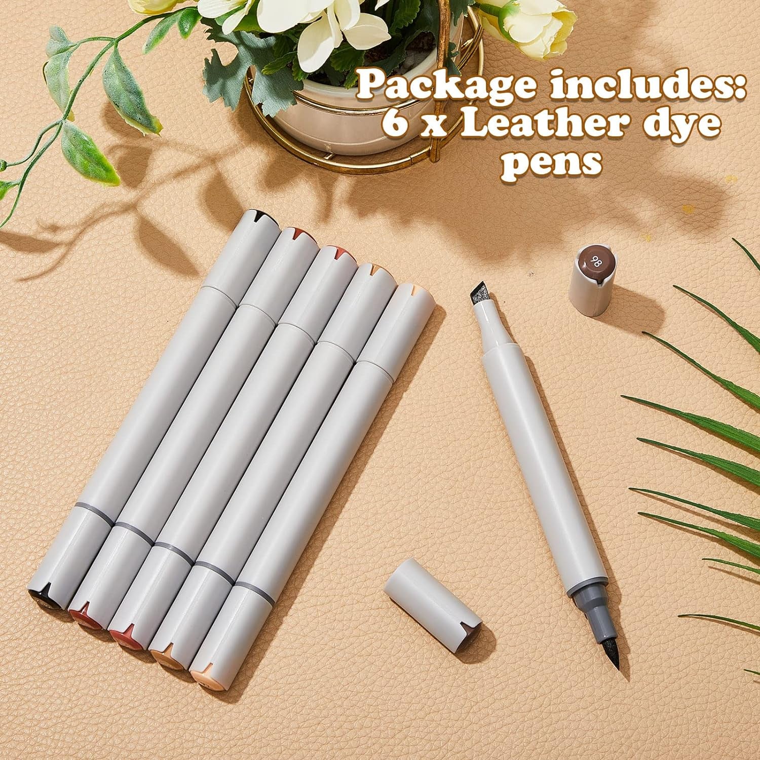 6 Pack Dual Tip Leather Dye Marker Pens Leather Touch up Pen Shoe Marker Leather Flow Leather Marking Pen for Furniture Scratches Shoe Repair Kit Paint Marking, 6 Colors