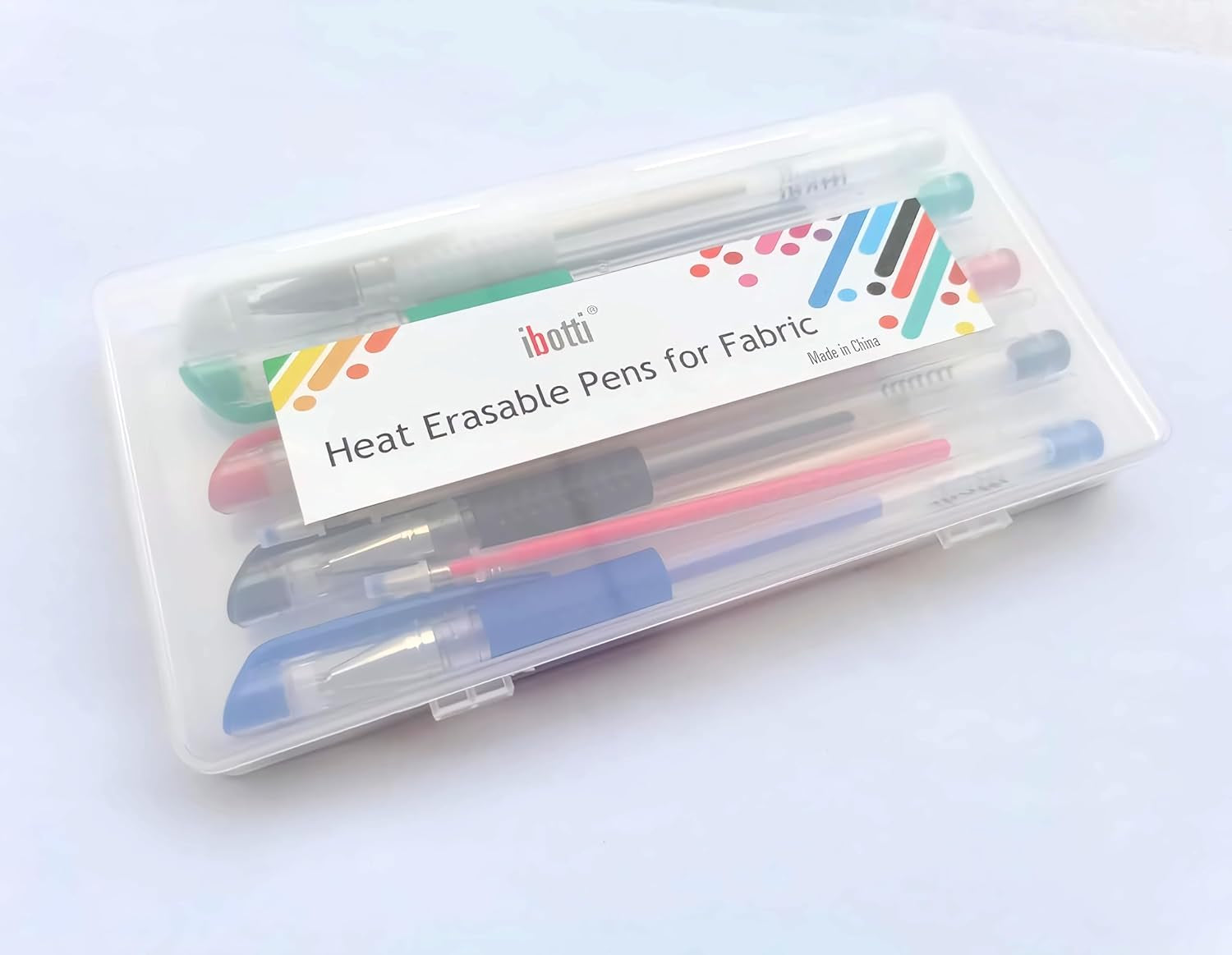 5 Colors Stick Heat Erasable Fabric Marking Pens with 10 Free Refills, 5-Pack of Assorted Colors, (White,Red,Blue,Black,Green)