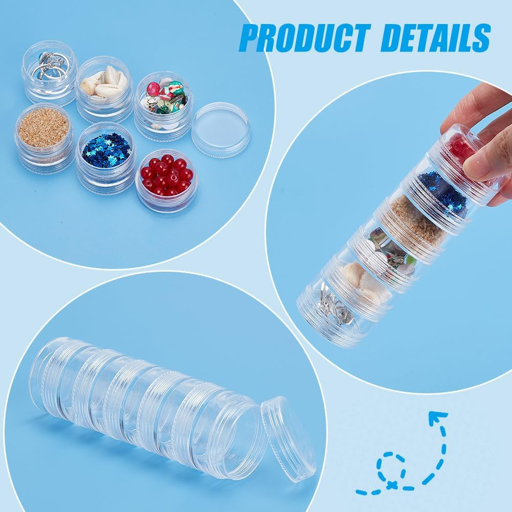 10G/10ML Stackable round Plastic Containers 5 Column(6 Layer/Column) Bead Storage Jars for Diamond Drills, Nail Art Glitters, Seed Beads