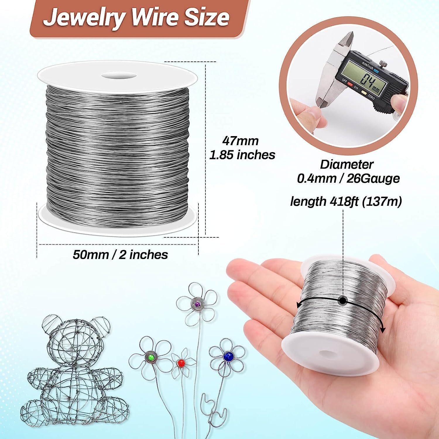 26 Gauge Stainless Steel Wire for Jewelry Making, Bailing Wire Snare Wire Wrapping for Craft and Jewelry Making