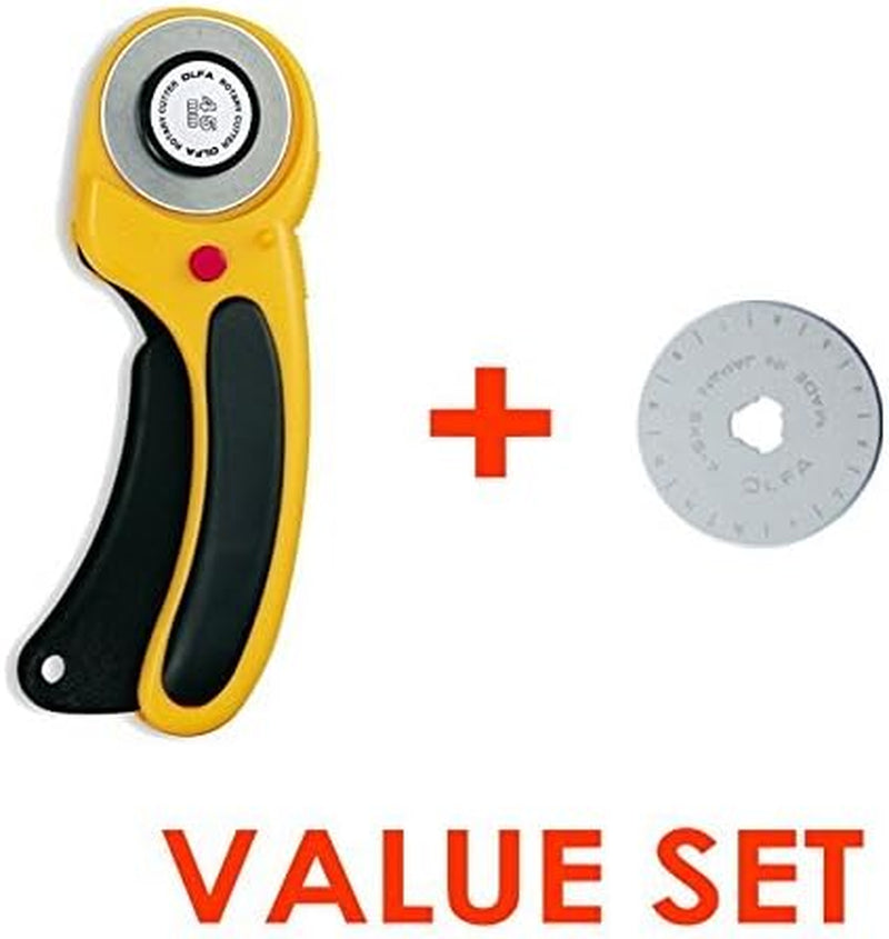 The Maximum Sharpness / Made in Japan / 45 Mm Tungsten Steel Ergonomic Rotary Cutter & 45Mm Rotary Blade Refill, 1-Pack Value Set