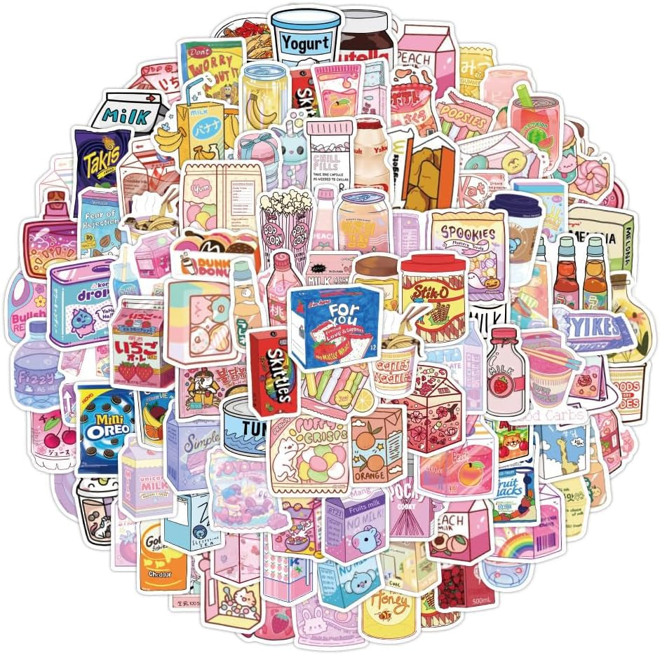 100Pcs Cute Snack Stickers Food Stickers Drink Stickers, Cute Small Stickers Set Kawaii for Teens/Boys/Girls/Adults