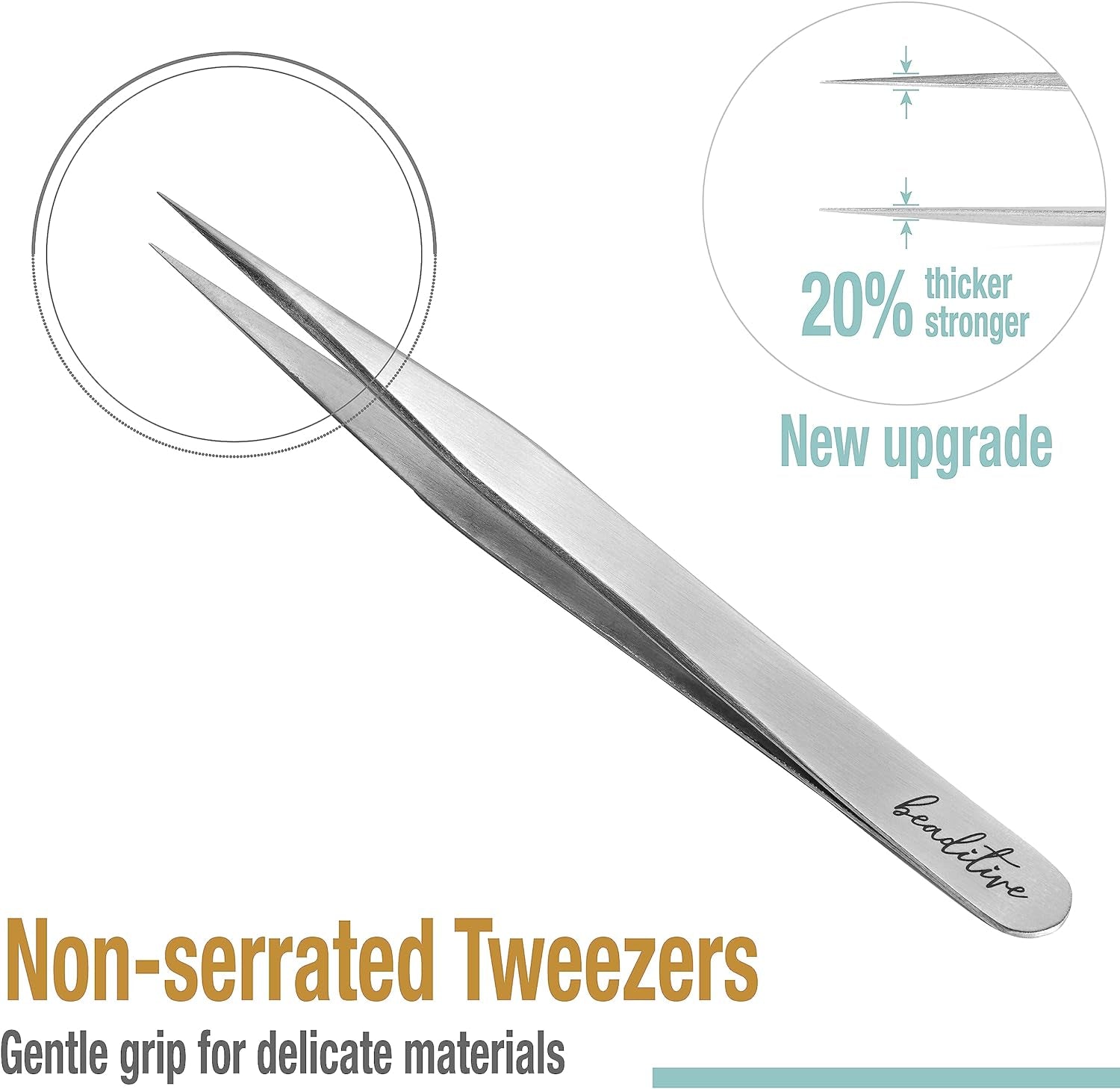 High Precision Tweezers 3 Pack - 4.7" Craft Tweezers for Sewing, Beading & DIY Crafts - Non-Serrated Jewelry Tweezer Set with Fine Point Tips - Stainless Steel Needle Nose Hobby Tweezers