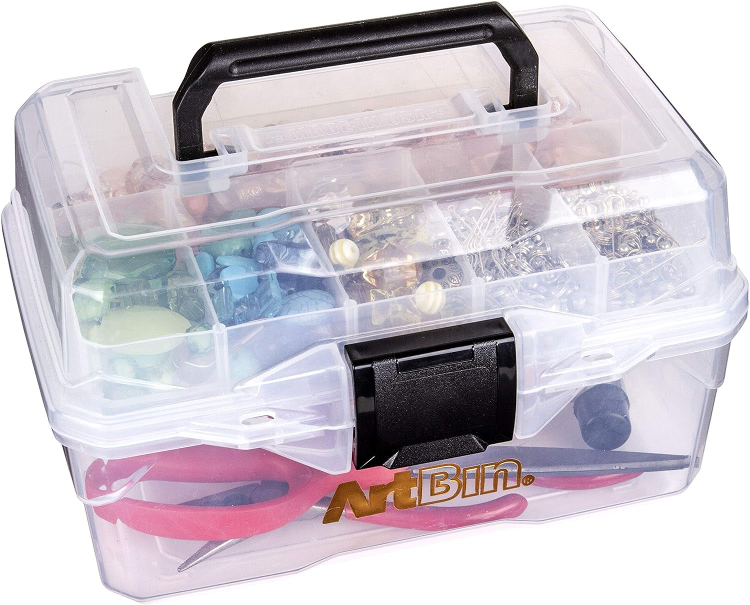 6890AG Small Project Box, Portable Art &amp; Craft Organizer with Lift-Out Tray, [1] Plastic Storage Case, Clear