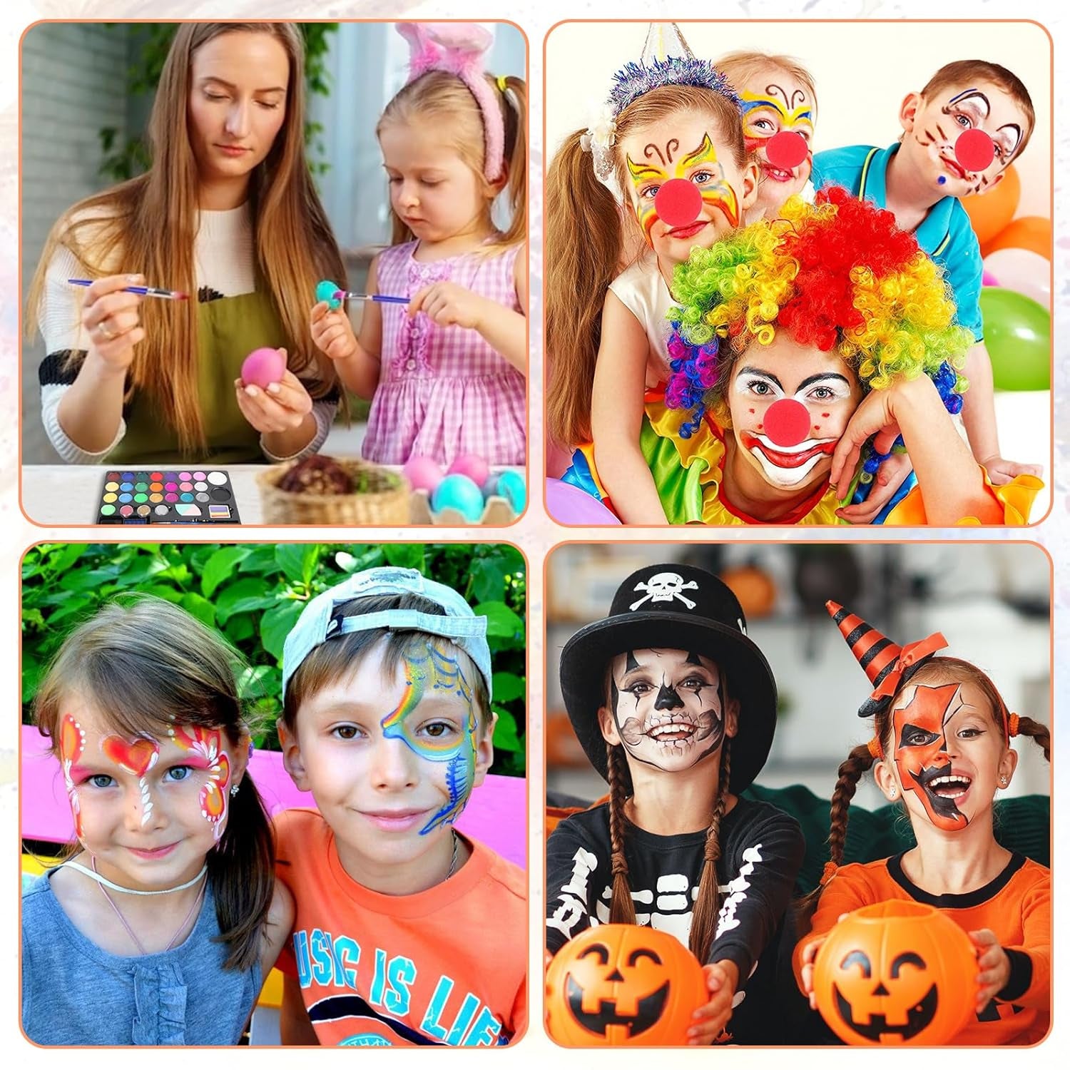 Face Painting Kit for Kids - 24 Water Based Non-Toxic Sensitive Skin Paints 3 Glitters 1 Rainbow Split Cake 2 Hair Chalks Combs 3 Paint Brushes 40 Stencils Face Body Paint for Kids Party