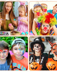 Face Painting Kit for Kids - 24 Water Based Non-Toxic Sensitive Skin Paints 3 Glitters 1 Rainbow Split Cake 2 Hair Chalks Combs 3 Paint Brushes 40 Stencils Face Body Paint for Kids Party