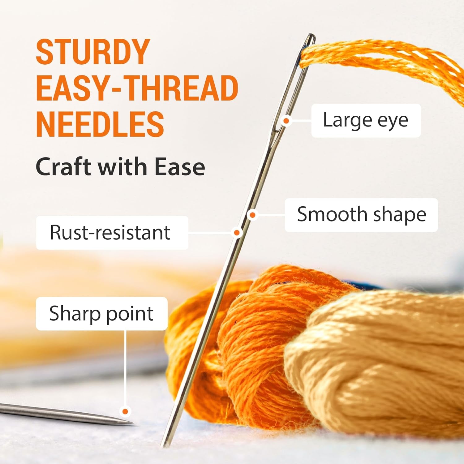 200 PCS Large Eye Heavy Duty Sewing Needles - Bulk Set of 2 Inch Big Eye Embroidery Needles - Easy to Thread Quilting Needles