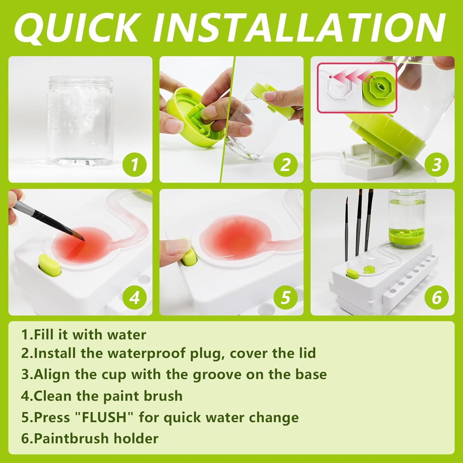 Paint Brush Cleaner, Brush Rinser with Drain and Brush Holder, Upgrade Water Circulation Paintbrush Cleaner Rinser for Acrylic, Watercolor, Water-Based Art Supplies Paint Brush Cleaner Tool, Green