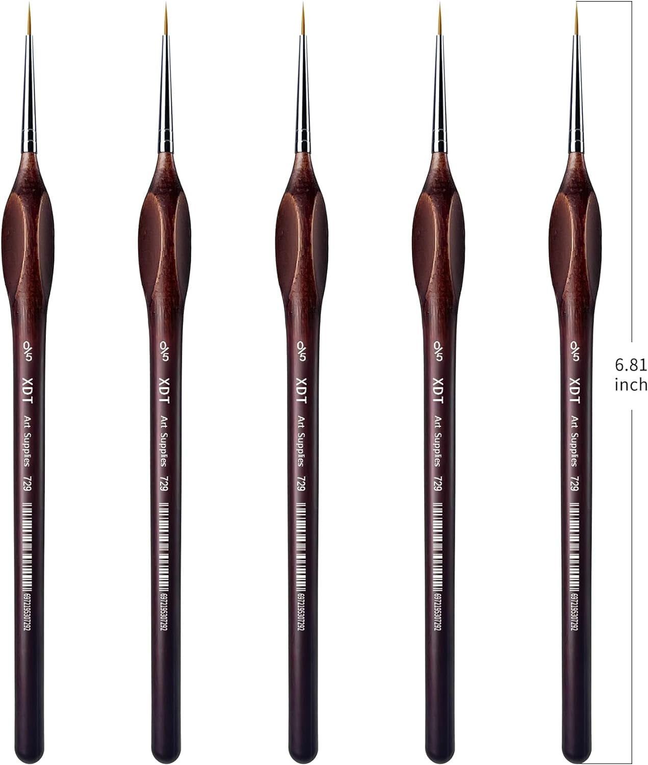 XDT#729 Micro Detail Paint Brush Artist Pin Point Painting Brushes 5 Piece #00000 Set，Acrylic Watercolor Oil, Fine Detailing Painting, Art, Scale Models, Easy Grip Triangular Handles