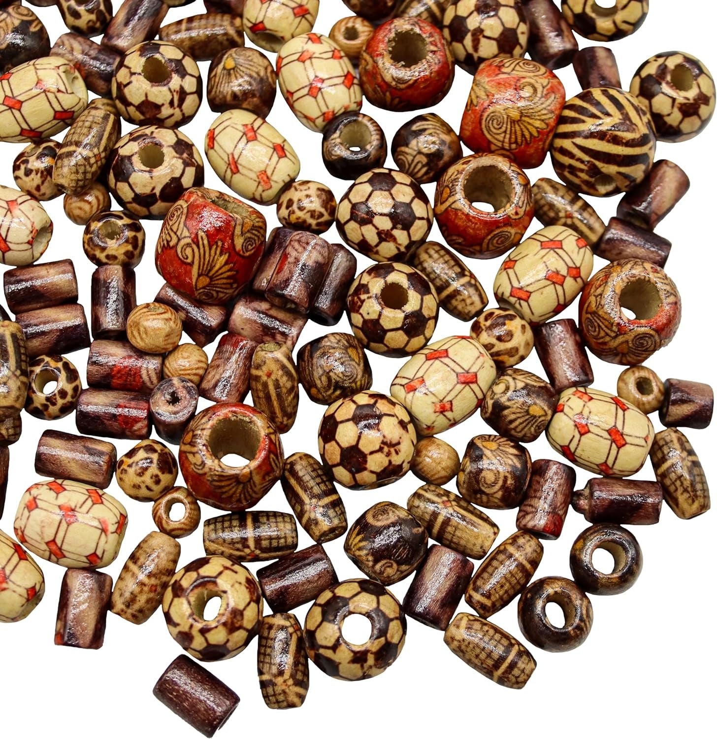 500 PCS Wooden Beads for Jewelry Making Adults, Painted Assorted African Beads, Macrame Supplies Beads, Craft Jewelry Wood Beads for Bracelets &amp; Necklace, Large &amp; Small round Barrel Tubular