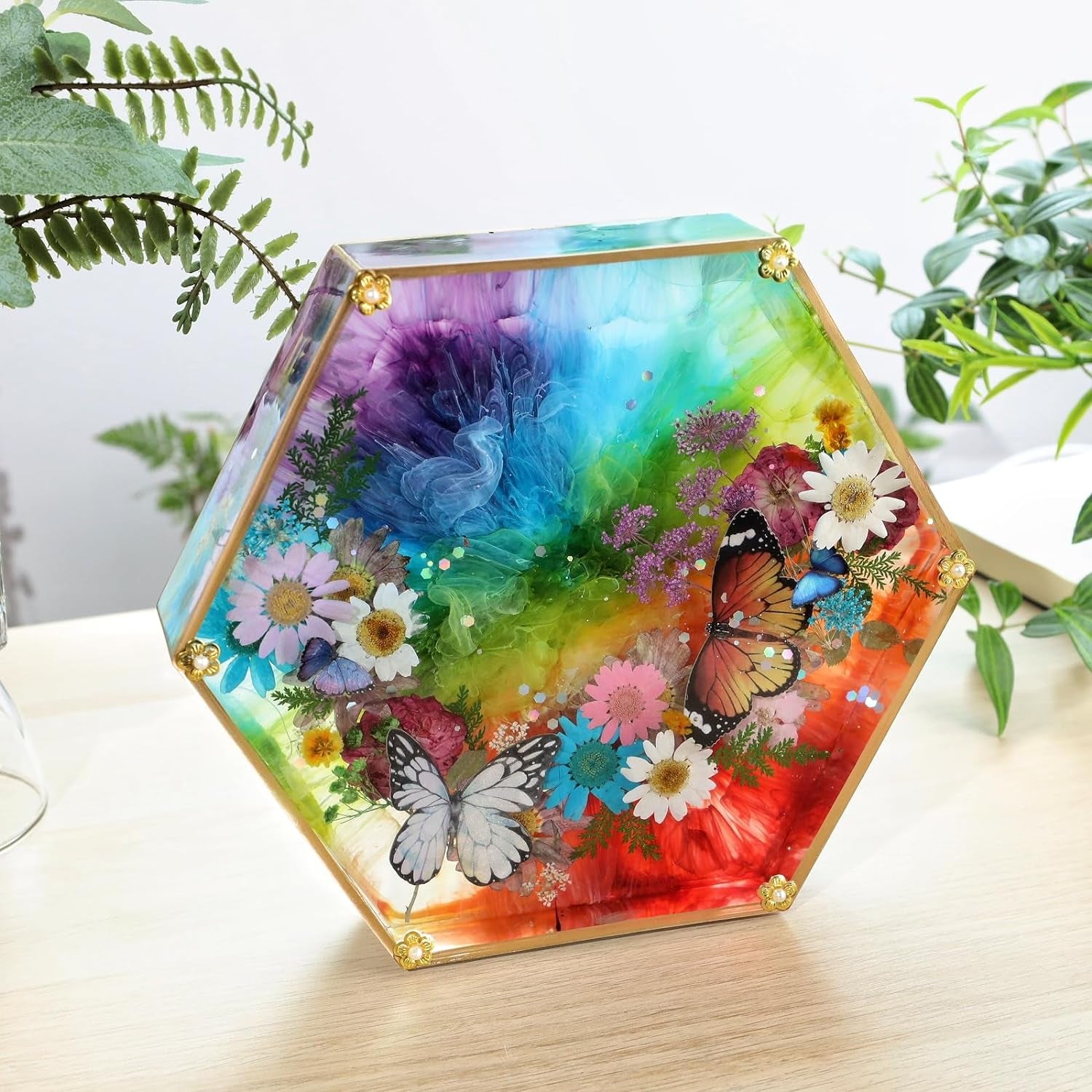 Large Resin Molds,Resin Flower Preservation Molds with Hexagon Square Large Epoxy Molds,Cube Sphere Pyramid Regular Silicone Molds for Resin,Wedding Bouquet Keepsakes,Bookend,Home Décor