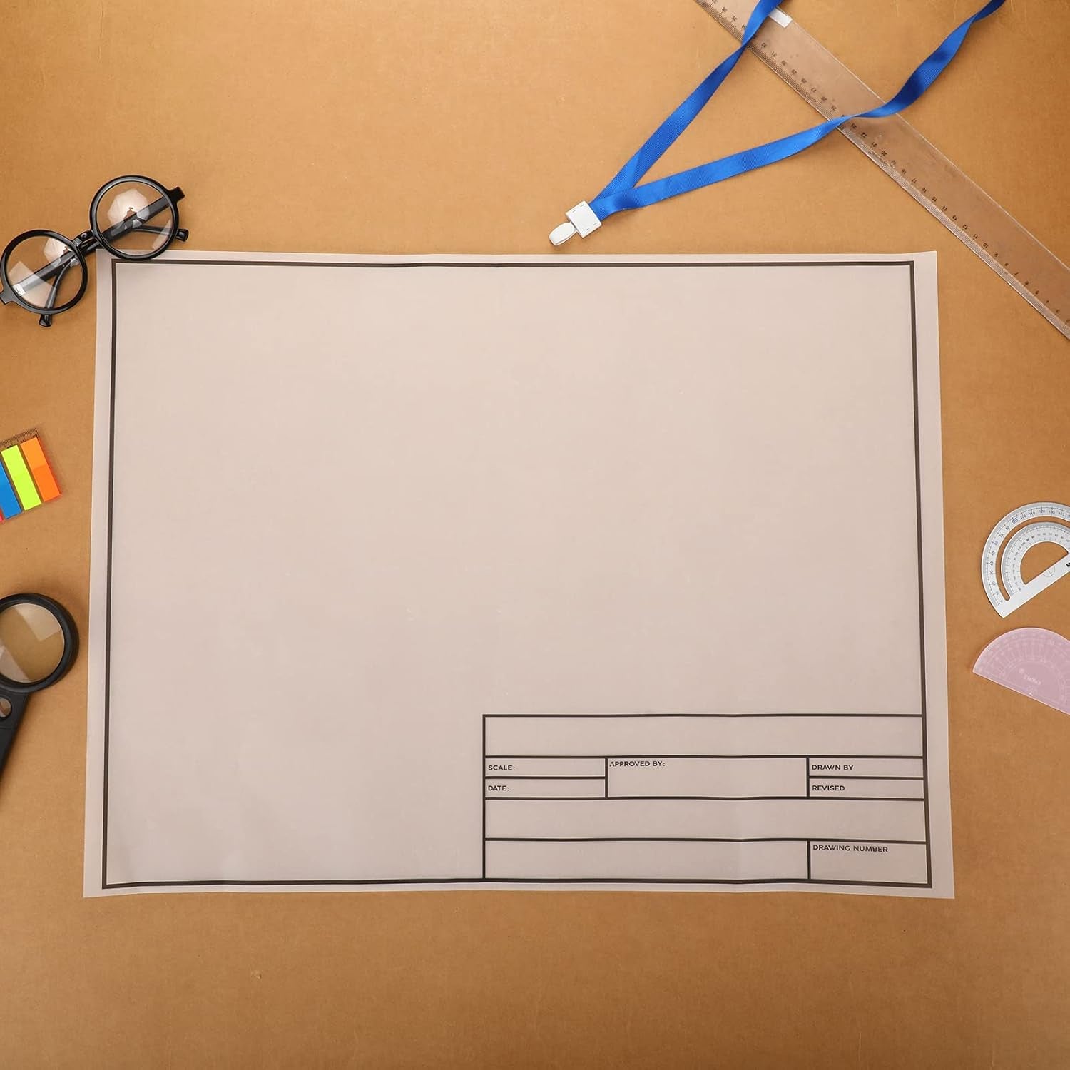 10 Sheets Architectural Vellum Paper Translucent White Vellum Sheets Drafting Paper Rag Vellum with Border and Title Block (18 X 24 Inches)