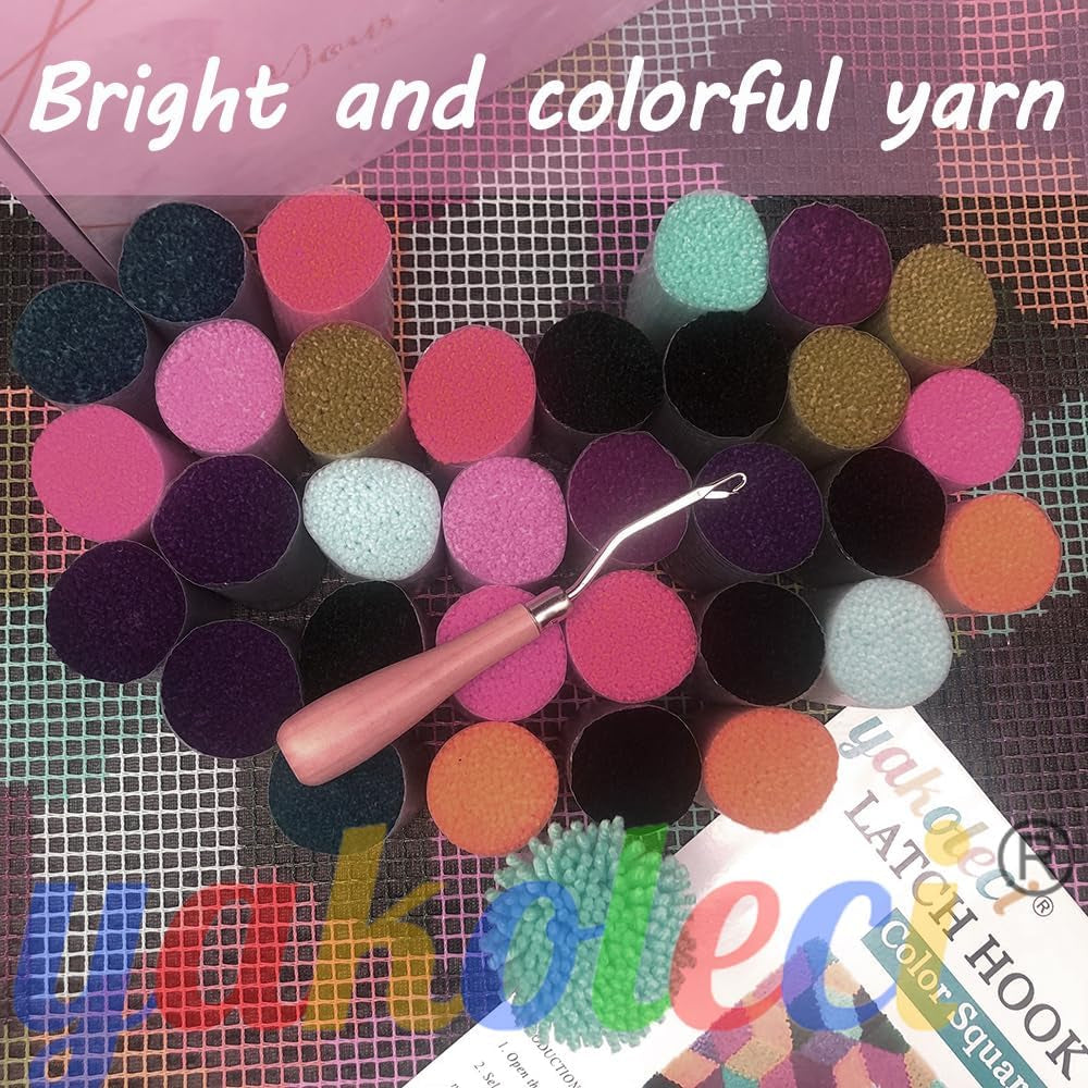 Latch Hook Kits for Adults, Color Printed DIY Carpet Crafts Arts Rug for Home Decoration Festival Gift Size 23.6''X15.8 (Happy Dog), Onesize