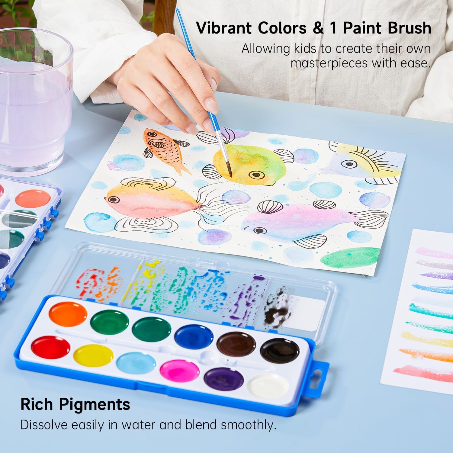 12 Colors Watercolor Paint Set Bulk, Pack of 30, Watercolor Paint Set with Paint Brushes for Kids and Adults, Washable Paint for Classroom, Parties, Kindergarten and Art Activities