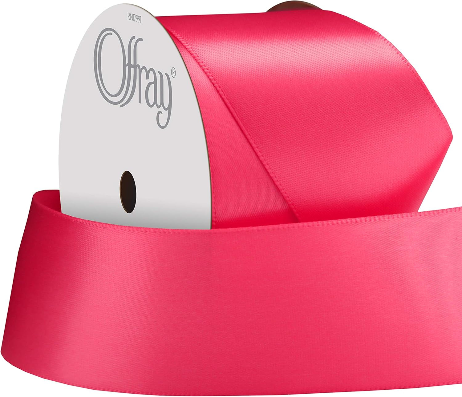 Offray 1.5" Wide Single Face Satin Ribbon, 4 Yds, 1-1/2 Inch X 12 Feet, Shocking Pink