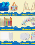 48 Pieces Art Painting Supplies for Toddlers and Kids with 12 Paint Brushes, 10 Painting Canvas, 2 Tabletop Easels, 2 Art Smocks, 18 Acrylic Painting Colors, Paint Palettes, Presents for Kids