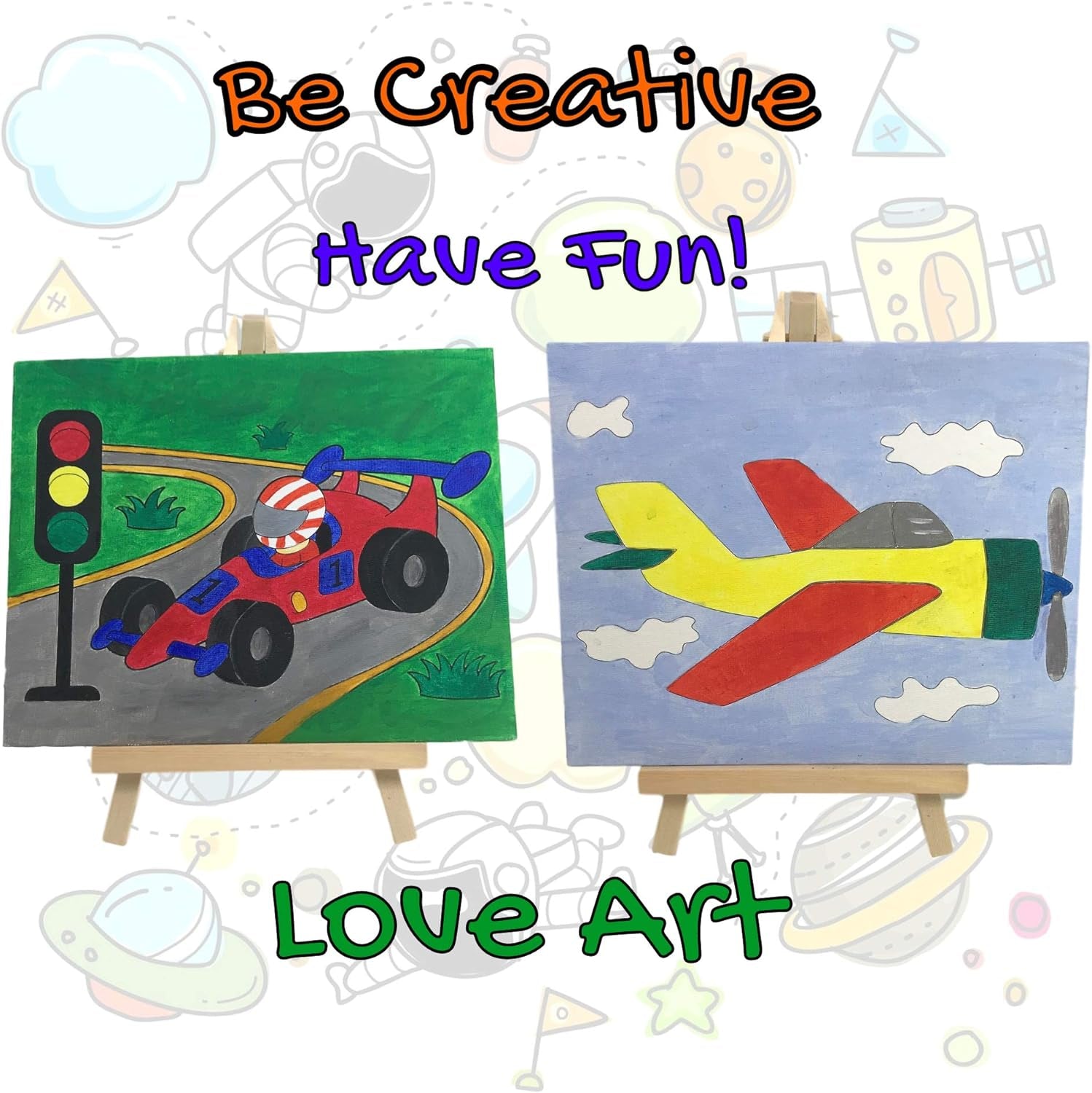 Kids Paint Set – Acrylic Kids Painting Kit – Storage Bag, Paints, Easel, Canvas, Brushes